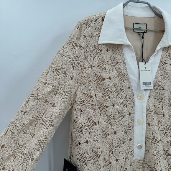 Tuckernuck Tan Crochet Collier Dress sz XXL 2XL Collared Mini A-Line Shift NWT - Picture 5 of 8